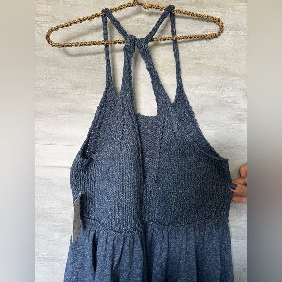 Free‎ People Mountain View Sweater Crochet Knit Tunic Top Blue S over sized NWT - Picture 11 of 11